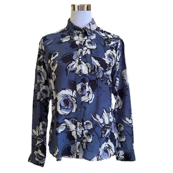 Joe Fresh Silk Floral Long Sleeve Blouse - Picture 1 of 7